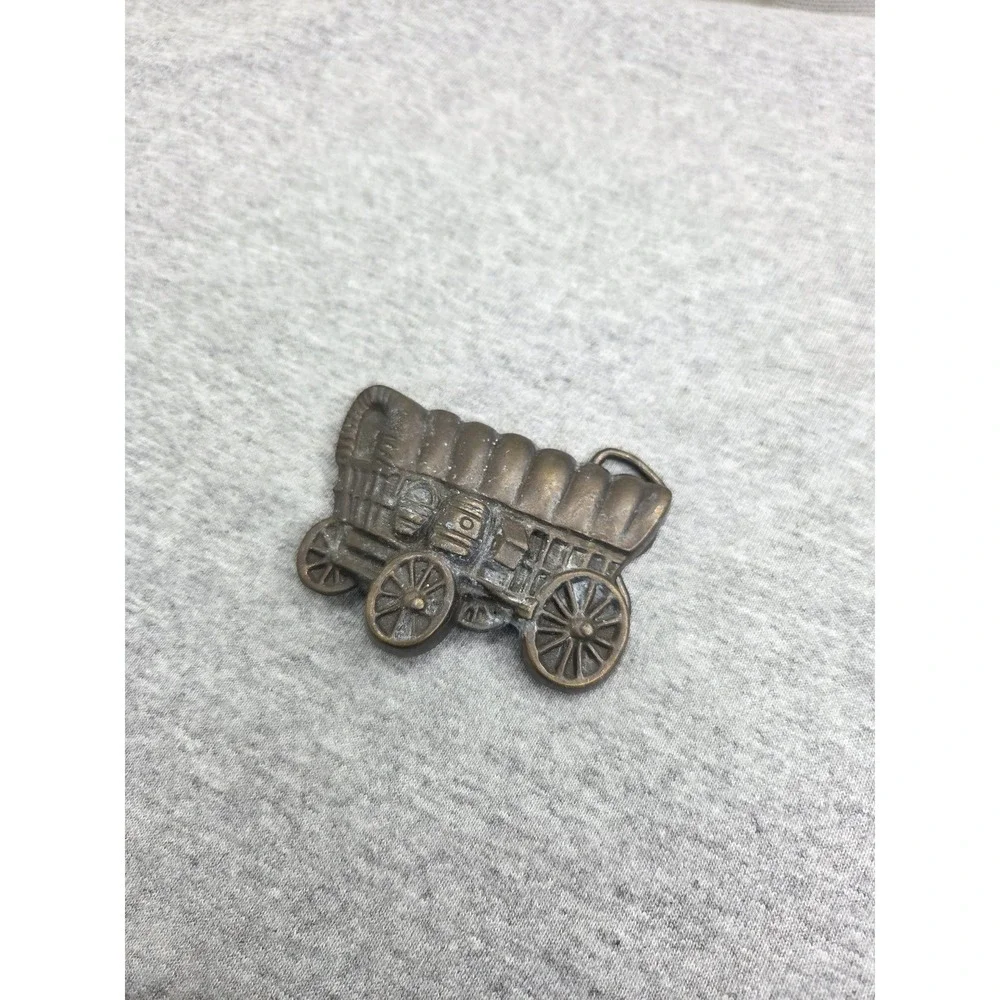 Vintage Solid Brass Covered Wagon Americana MCBI Made in USA Belt Buckle Western